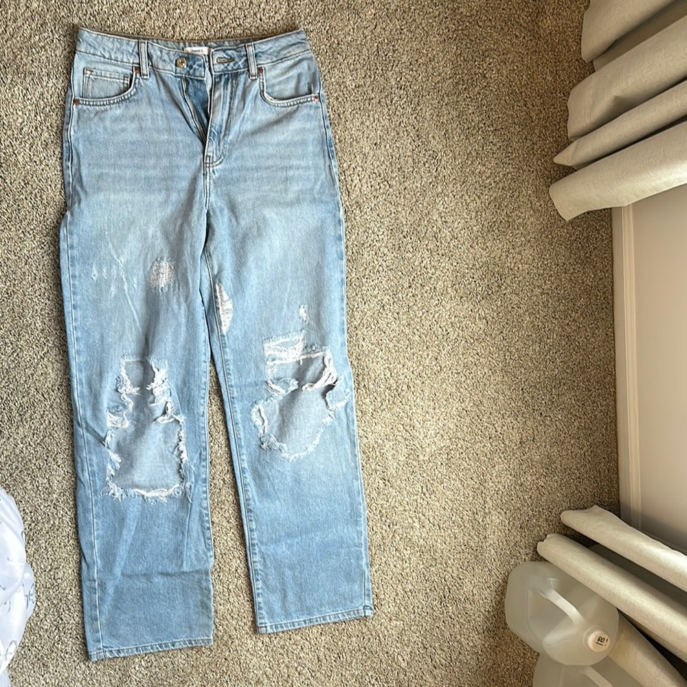 Forever 21 Blue Straight Leg Jeans Distressed